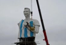 A días del debut argentino, avanza en Cutral Co la gigantesca escultura de Lionel Messi