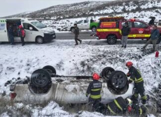 Ruta 40: cuatro funcionarios de Educación volcaron sobre hielo y nieve y terminaron en el hospital